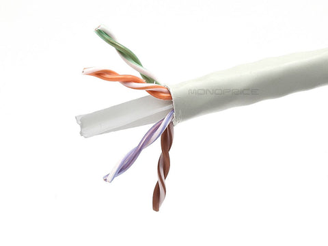 Monoprice Cat6 Ethernet Bulk Cable - Solid, 550MHz, UTP, CMP, Plenum, Pure Bare Copper Wire, 23AWG, No Logo, 1000ft, White, (UL)(TAA)
